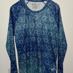 Gillz Women's Blue Geometric Crew‎ Long Sleeve Sun Defender Shirt Size XL